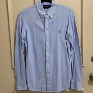 Ralph Lauren women’s Knit Oxford Sky Blue Casual Button-Down Shirt , large